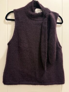NEW H&M Edition Mohair Sleeveless Tie-Neck Top in Deep Plum